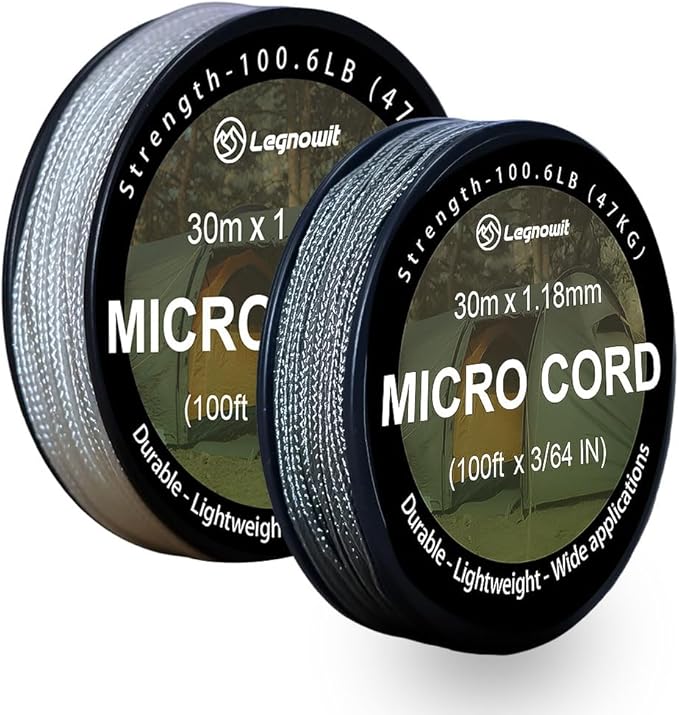 Micro Paracord, 1.18mm x 100ft Thin Mini Utility Braided Small Paracord by Legowitoutdoor