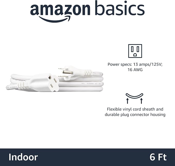 Amazon Basics Extension Cord, 3 Prong Outlet Extender, 13 Amps, 6 Ft - Image 2