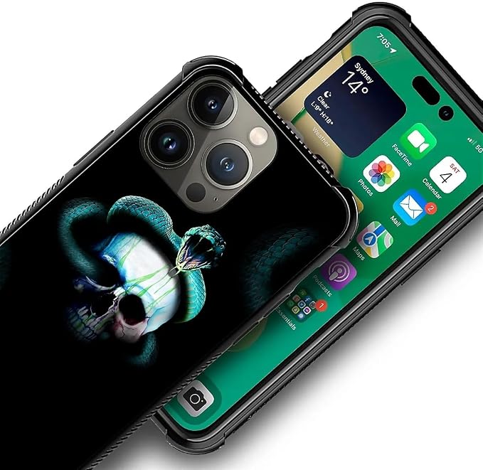 for iPhone 14 Pro Case, Skeleton Winding Snake Pattern Graphic Design Girl Boy - Image 2