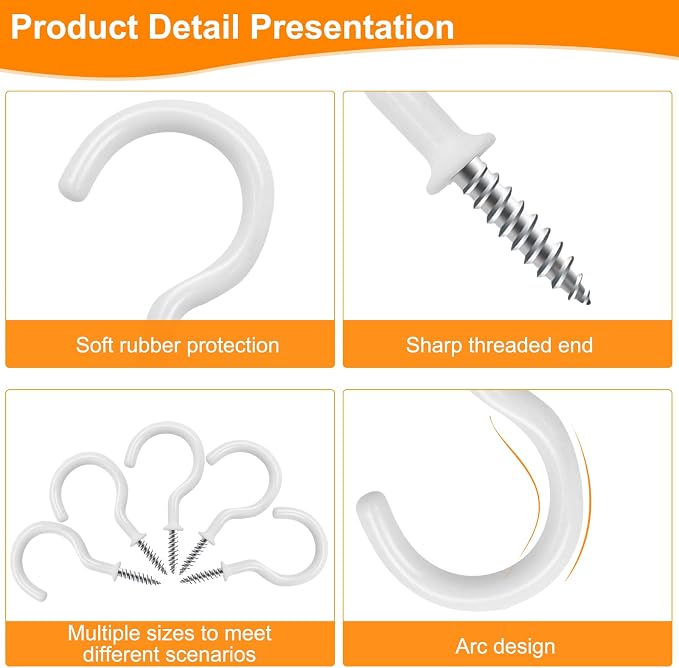 Cup Screw Hooks, 1-1/2 Vinyl Coated Ceiling 45 Pack Screw in Hooks Plant Hanger - Image 4