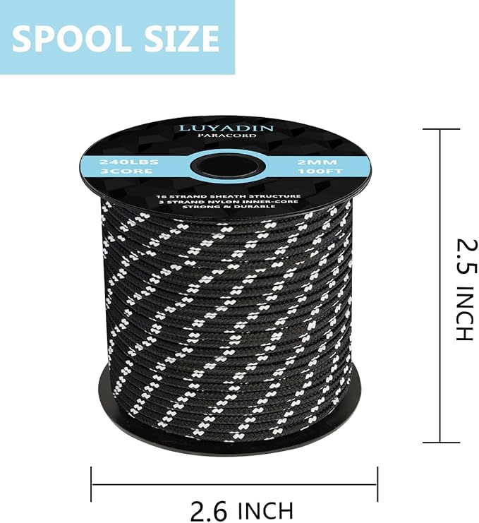 Paracord 240lb - Diameter 2mm Micro Utility Cord -3 Strand Parachute Spool Cord - Image 2