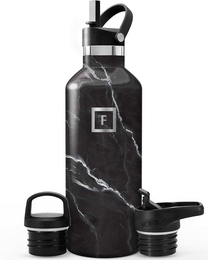 IRON °FLASK Camping & Hiking Hydration Flask - 32 oz Black Marquina by IronFlask