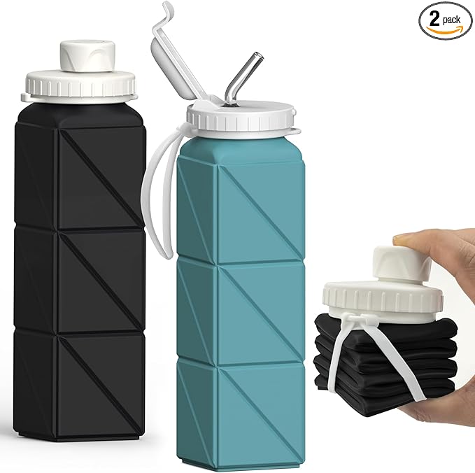 BEAUTAIL Collapsible Water Bottles 20.6oz 2 Pack, Silicone Foldable Portable by BEAUTAIL
