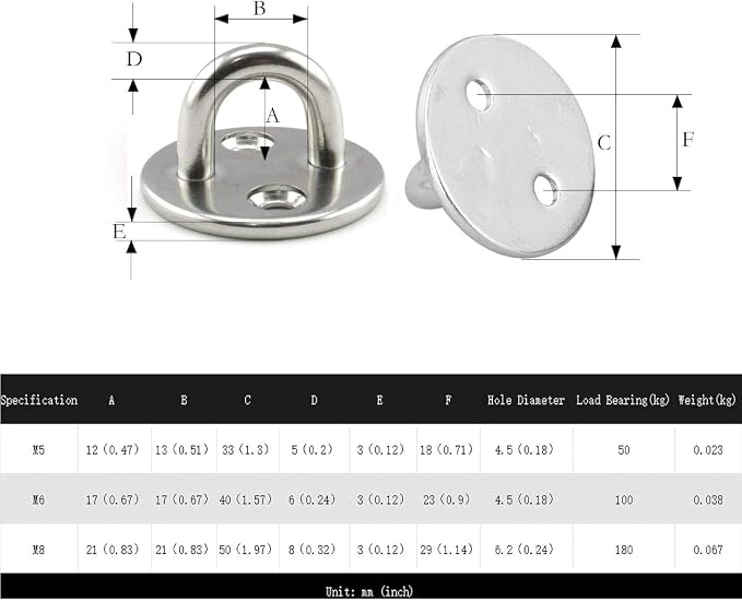 heyous 2 Set M8 Suspension Ceiling Wall Mount U Hook Anchor Hanger Stainless - Image 7