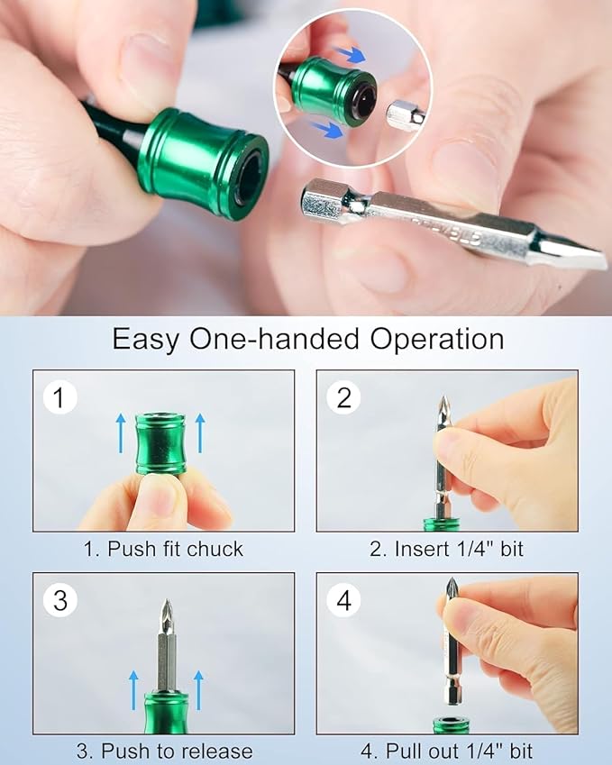 Push to Unlock, Katerk 6pcs 1/4 inch Hex Shank Aluminum Alloy Screwdriver Bit - Image 6