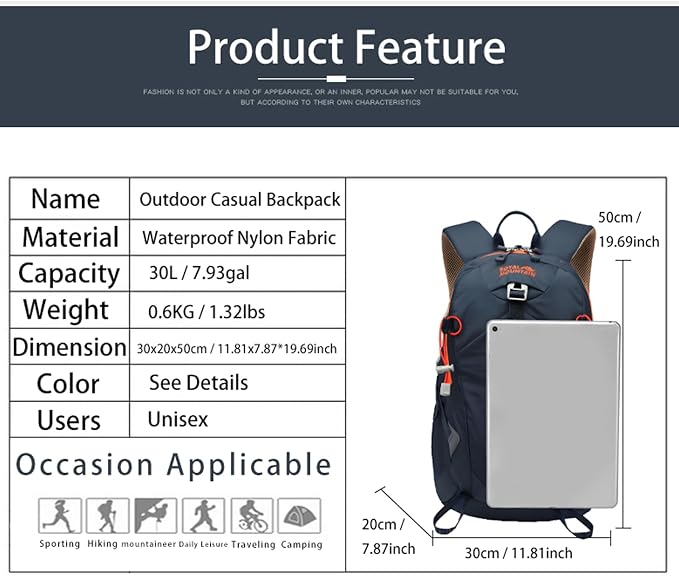 Hiking Backpack 30L Foldable Travel Daypack - Image 2
