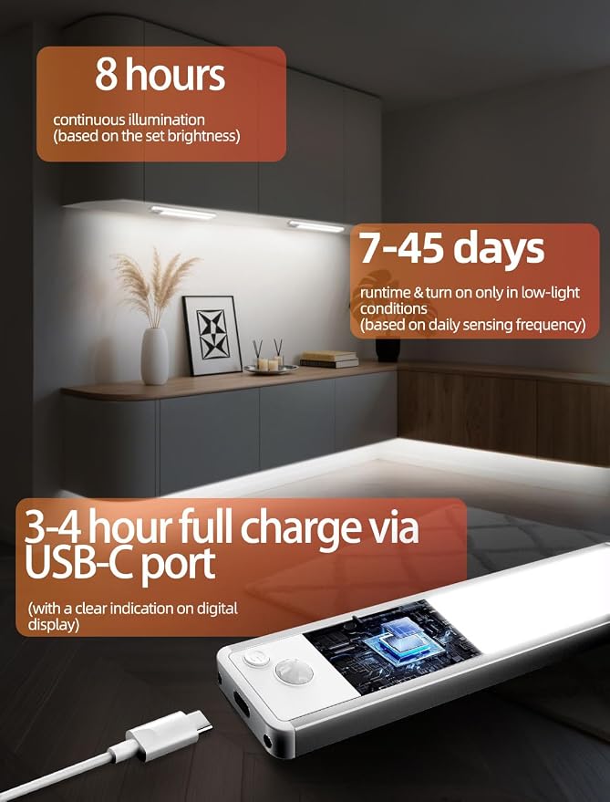 Under Cabinet Motion Sensor Lighting: 12 Inch Dimmable Rechargeable Lights - Image 4