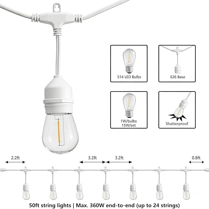 SUNTHIN 50FT Outdoor White String Light - Image 2