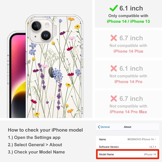 MOSNOVO for iPhone 13/14 Case | Military Grade 6.6ft Drop Tested | Clear - Image 2