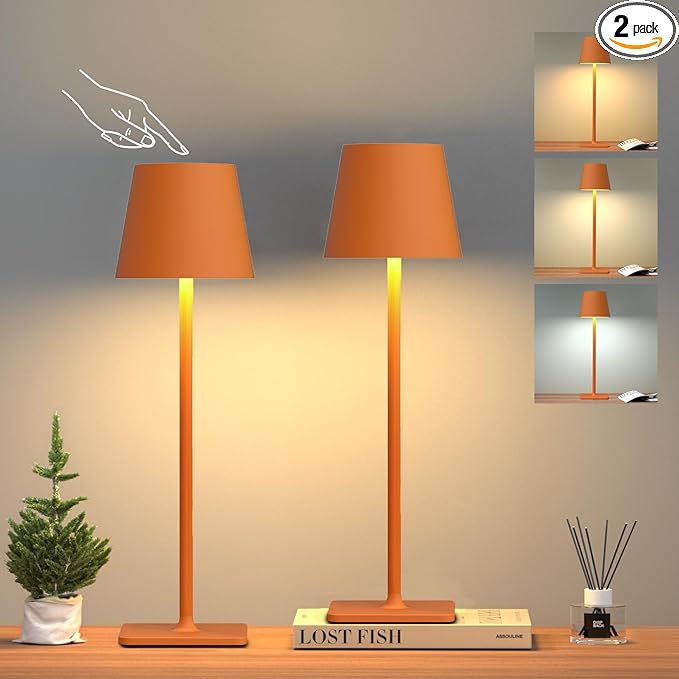 Yogaret Orange Cordless Table Lamp Set of 2-3 Way and Stepless Dimmable by YogaretCeilingLight
