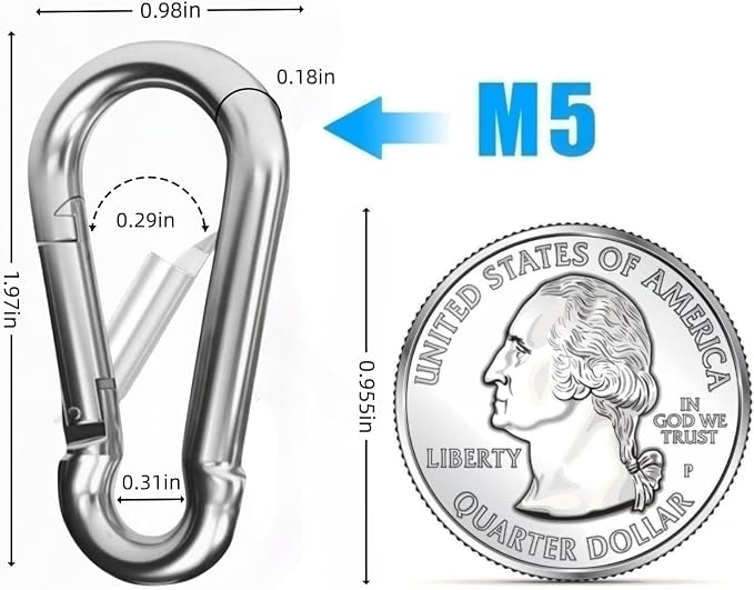 24 PCS M5 Mini Spring Carabiners, 1.97 Inch Galvanized Steel Hooks - Image 3