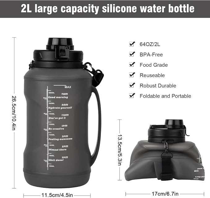 Collapsible Water Bottles, 2L/64OZ travel water bottle Bottle - Image 5