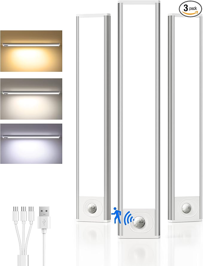 3Pack-Under Cabinet Lighting Wireless, Rechargeable Battery Motion Sensor Light by AMETHEUS