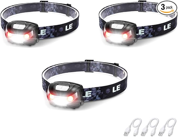 Lepro LED Headlamp Rechargeable 3 Packs by LightingEVER