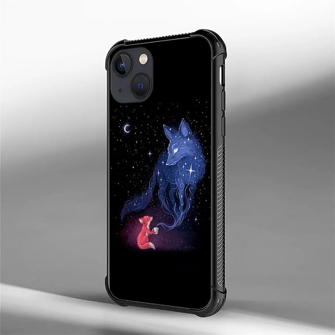 for iPhone 13 Mini Case, Galaxy Fox Wolf Pattern Graphic Design Girl Boy Soft - Image 7
