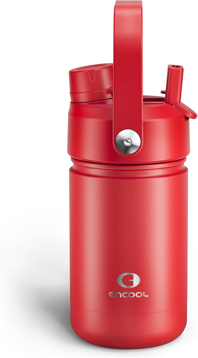 Kids Insulated Water Bottle - 12oz Stainless Steel Water Bottle with Dual Spouts by ENCOOL