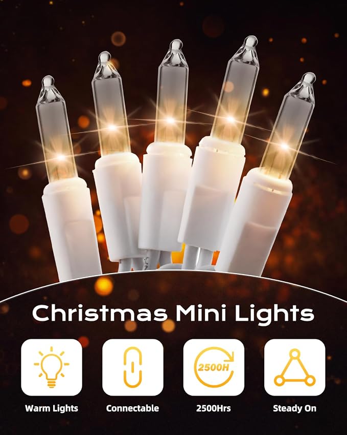 Brightown Christmas Lights, 100-Count 20ft Clear Incandescent Bulb Mini String - Image 6