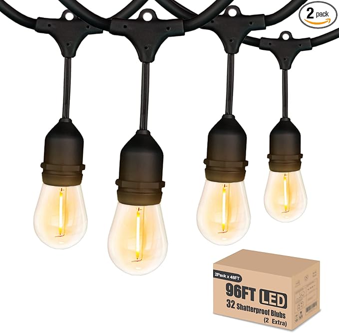 Achin Outdoor String Lights 96FT Waterproof IP65 LED Patio Lights by Achin