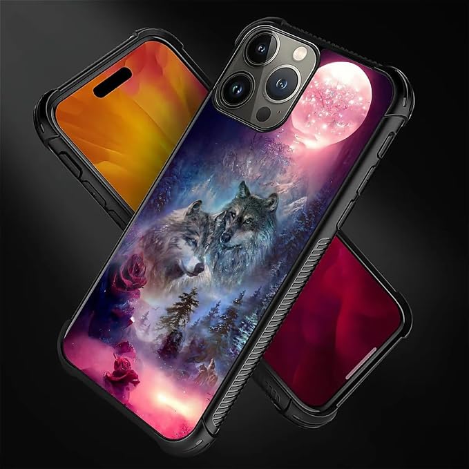 for iPhone 16 Pro Case, Star Two Wolfs Howling Pattern Graphic Design Girl Boy - Image 4