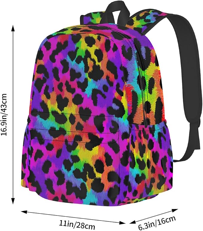 cfpolar 17 Inch Backpack Rainbow Leopard Animal Laptop Bag Shoulder Bag School - Image 2