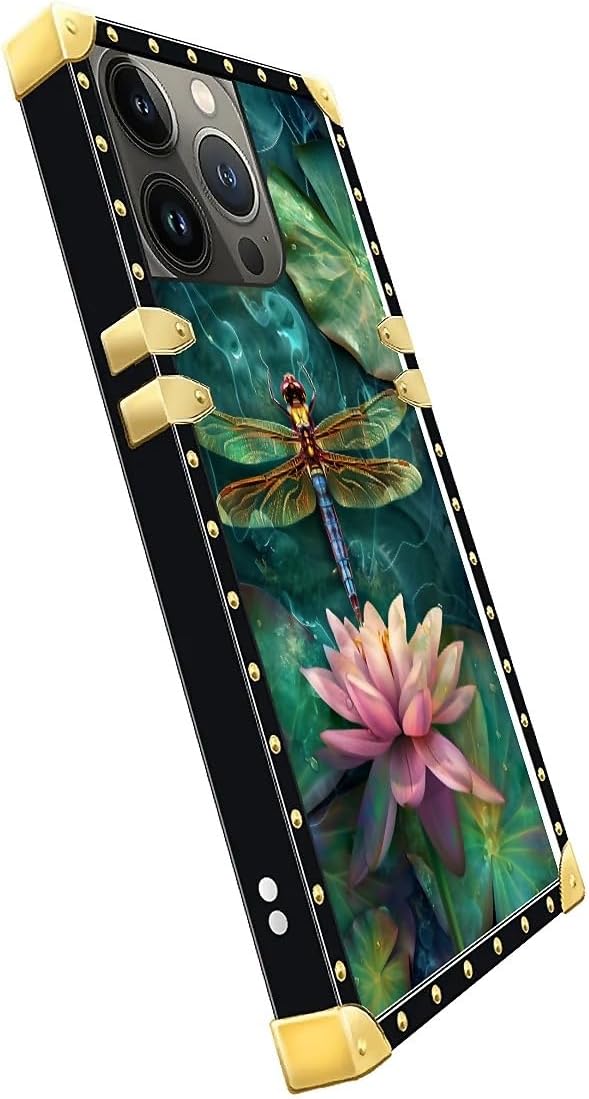 Compatible with iPhone 14 Pro Max Case, Colourful Dragonfly Pink Lily Pads - Image 4