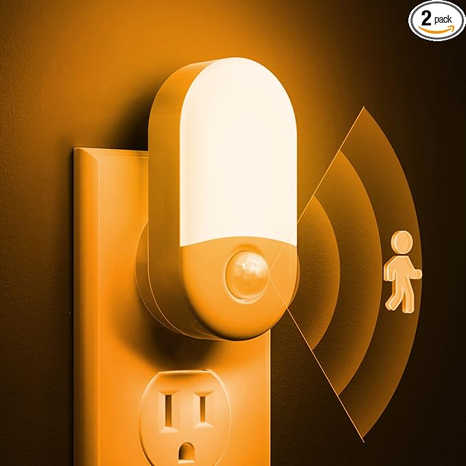 L LOHAS LED Amber Night Light, 2 Pack, Night Lights Plug into Wall Motion Sensor by LLOHASLED