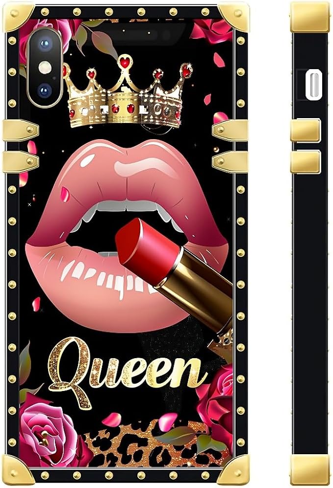 Compatible with iPhone Xs Max Case, Glitter Red Rose Queen Leopard Lipstick - Image 3