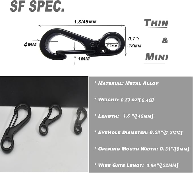 Mini Carabiner Clips with Metal Spring Wiregate Hook and Little Eye Hole - Image 2
