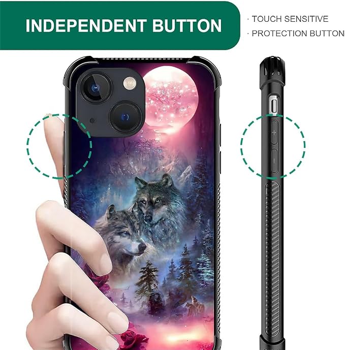 for iPhone 13 Case, Star Two Wolfs Howling Pattern Graphic Design Girl Boy Soft - Image 6