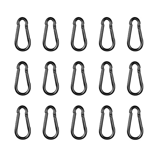 Black Carabiner, Heavy Duty Galvanized Steel Spring Snap Hook Carabiner Clips by High-PQ