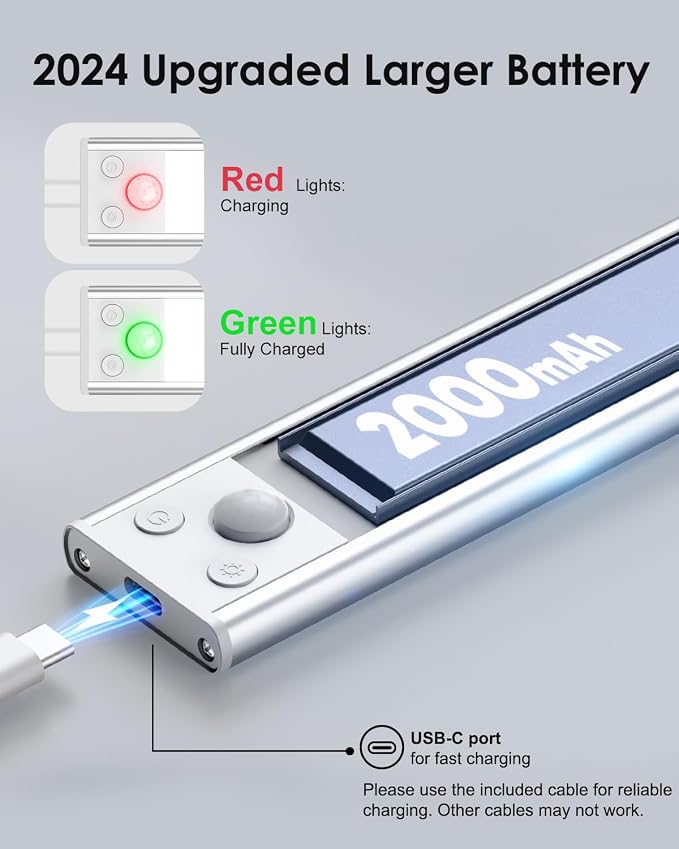 5-Pack Under Cabinet Lighting, 68LED 2000mAh Rechargeable Battery Operated - Image 5
