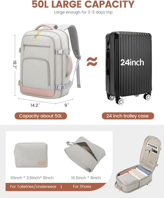 LOVEVOOK Travel Backpack For Women Flight Approved, 50L Carry On Backpack - Image 3