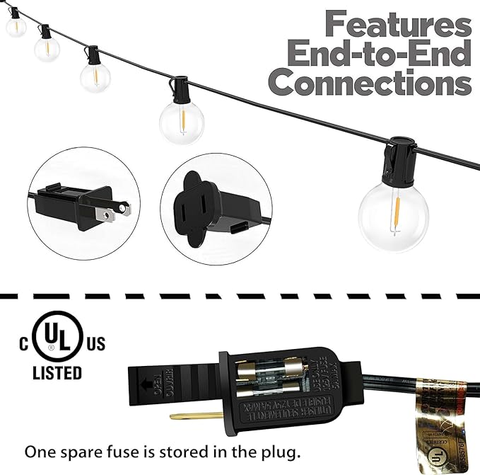 Lampat String Lights, LED 25 Light Bulbs 25Ft G40 Globe String Lights - Image 2