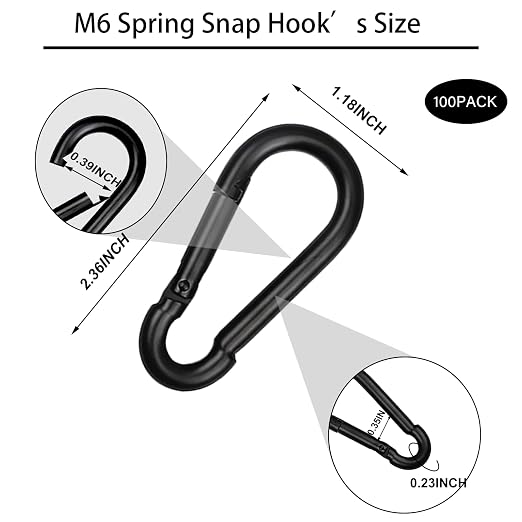100 PCS 2.36'' Spring Snap Hook Carabiner, M6 1/4 Inch Galvanized Black Steel - Image 2