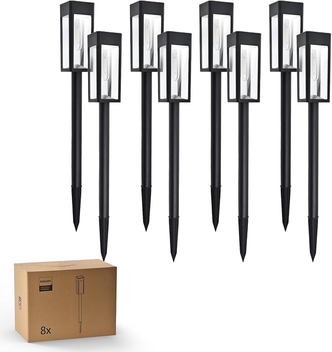 Philips 8 Packs Solar Pathway Lights Outdoor, Glass Metal Led Garden Landscape - Image 2