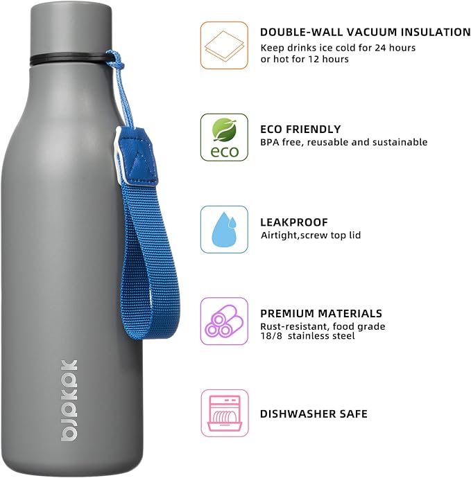 BJPKPK Insulated Water Bottles, 18 oz Stainless Steel Metal Water Bottle - Image 2