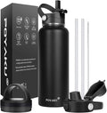 Water Bottle Insulated 32oz 40oz 64oz 128oz Straw Lid Spout Lid & 3 Lids by POYAKU