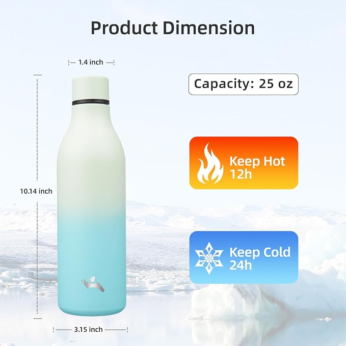 Insulated Water Bottle with Strap, 25 oz Double Wall Stainless Steel Vacuum - Image 2