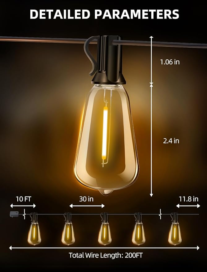 Outdoor Patio String Lights: 200Ft 60M Outside Waterproof Light - Image 8