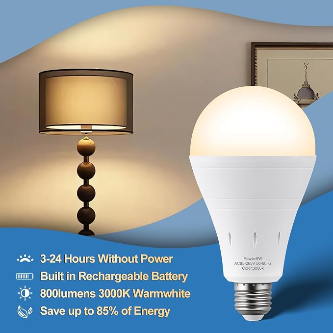 6 Pack Rechargeable Emergency Lights Blubs, Battery Powered Light Bulb 9W 60W - Image 6