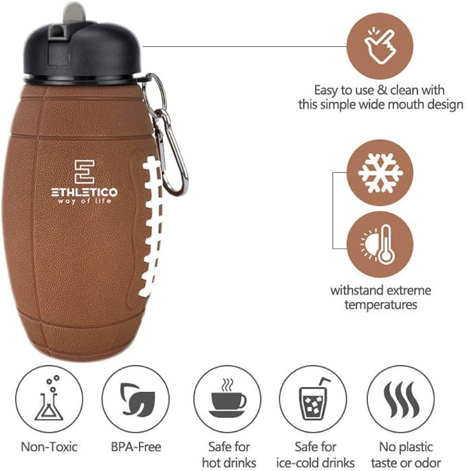 Clip-On Collapsible BPA-Free Silicone American Football Water Bottle - Image 2