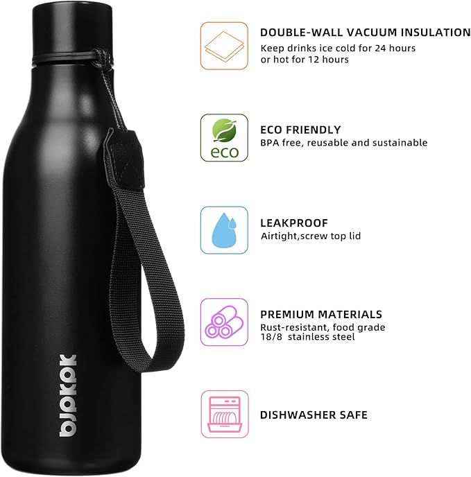 BJPKPK Insulated Water Bottles, 18 oz Stainless Steel Metal Water Bottle - Image 2