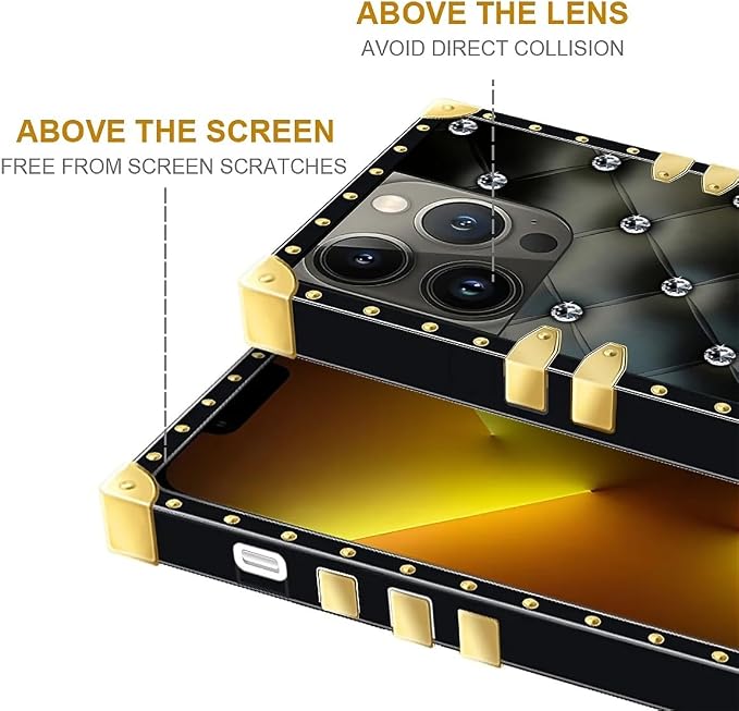Compatible with iPhone 13 Pro Max Case, Shiny Black Sofa Crystal Luxury Golden - Image 6