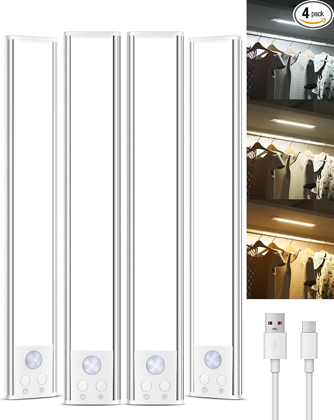 Under Cabinet Lighting, Rechargeable Motion Sensor Light Indoor, 4 Pack by SZOKLED