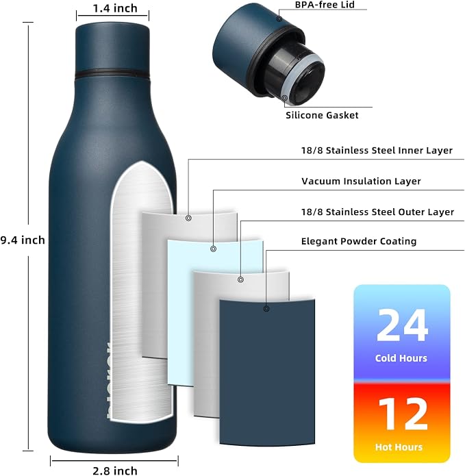 BJPKPK Insulated Water Bottles, 18 oz Stainless Steel Metal Water Bottle - Image 3