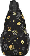 Golden Paw Print Crossbody Sling Bags by Unknown
