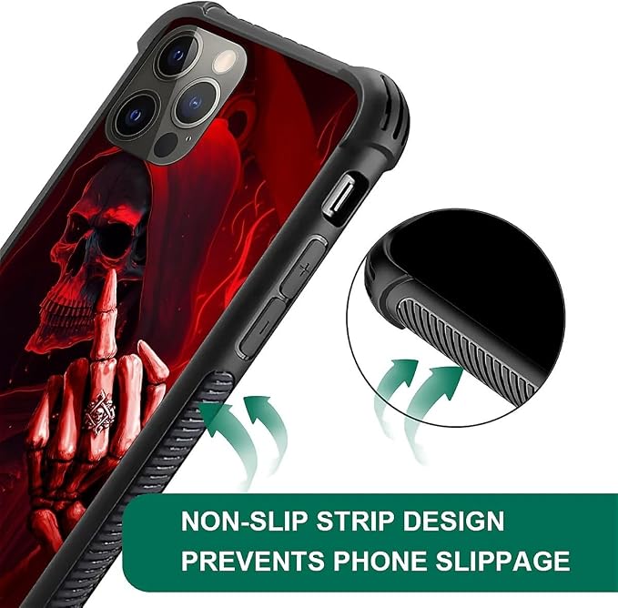 for iPhone 11 Pro Max Case, Gestures Funny Skull Pattern Graphic Design Girl - Image 3