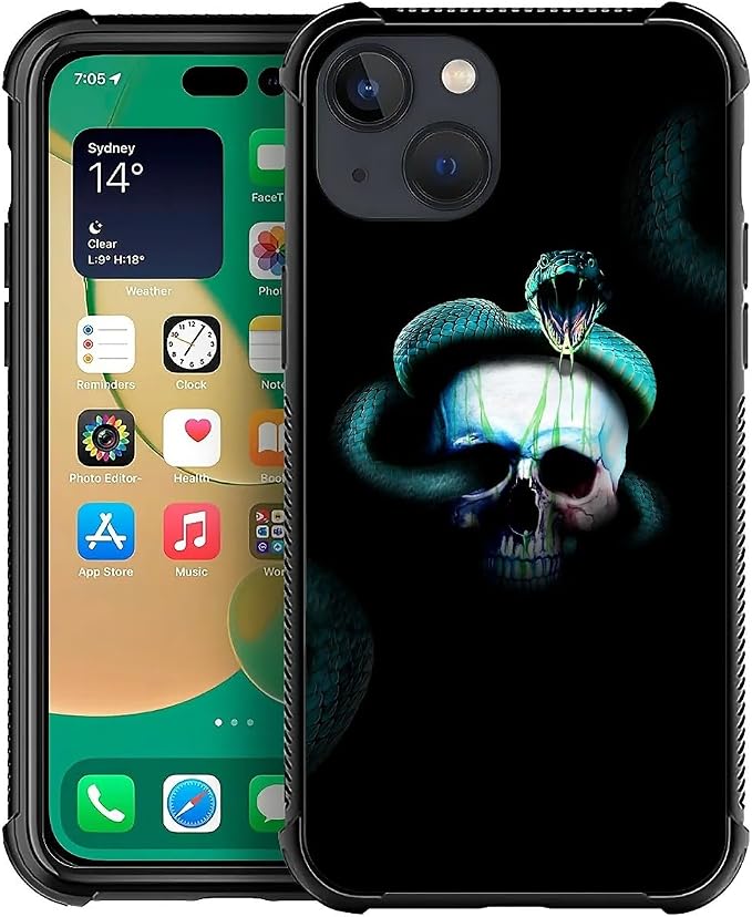 for iPhone 14 Case, Skeleton Winding Snake Pattern Graphic Design Girl Boy Soft by FKBRCL4U