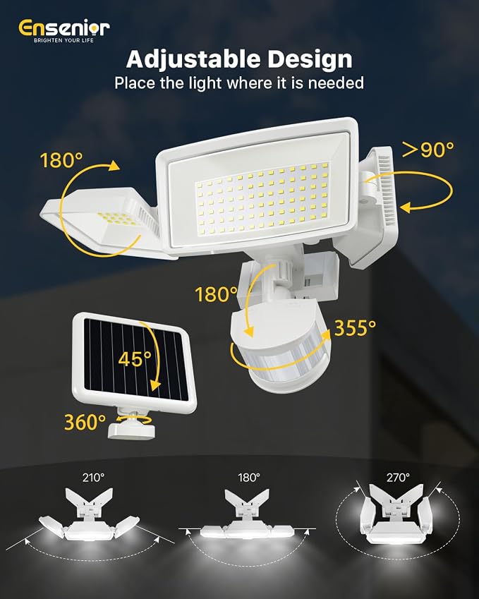 Ensenior Solar Security Lights, Wide Beam Flood Light 6500K Super Bright - Image 8
