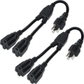 Elecan 3-Prong Y Splitter Power Extension Cord 1 FT/2 Pack, Straight Plug 1 to by Elecan